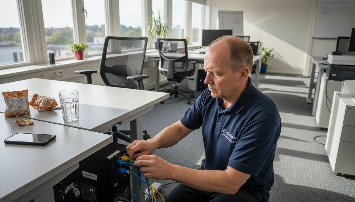 IT-tekniker ser till att all datorutrustning kommer på plats och fungerar som den ska på kontoret.