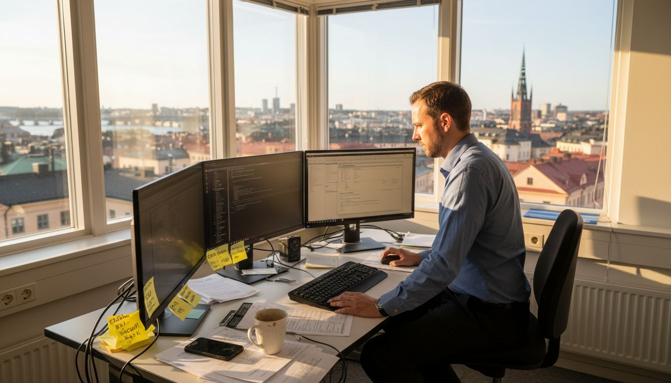 IT-tekniker med kontorsplats i ett hörnrum mitt i Stockholm