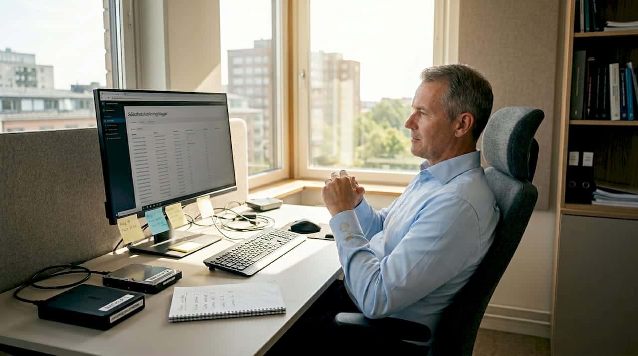 Affärsledare arbetar vid datorn.